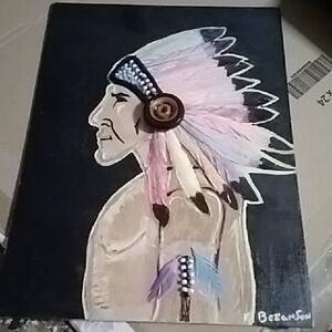 Native American Chief Painting with Feather Headdress